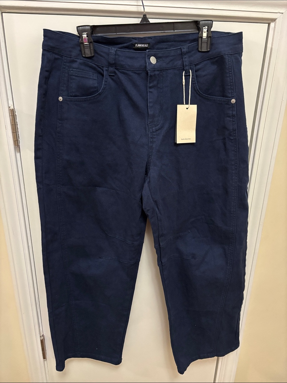 Flamingals Navy Cropped Stretch Barrel Leg Jeans size 2XL